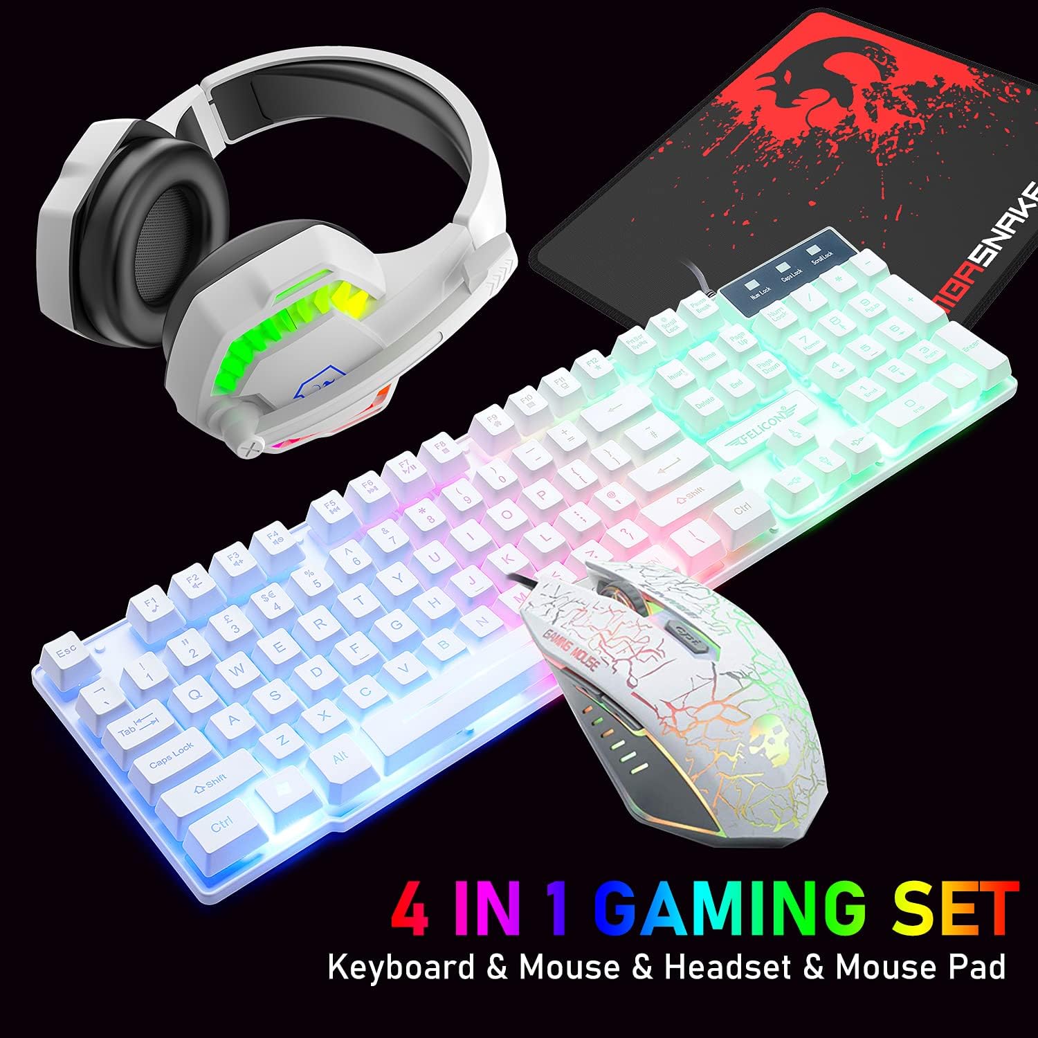 Gaming Keyboard Mouse Combo - MAMBASNAKE T11 İngiltere %100 Oyun Klavyesi&Fare&Kulaklık&Mouse