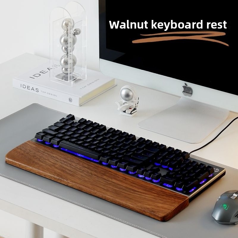 Gaming Keyboard Mouse Combo - Masif Ahşap Klavye Bilek Desteği Mouse